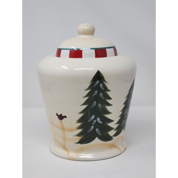 Crazy Mountain Snoman With‎ Birdhouse Evergreen Trees Christmas Cookie Jar - Picture 4 of 10